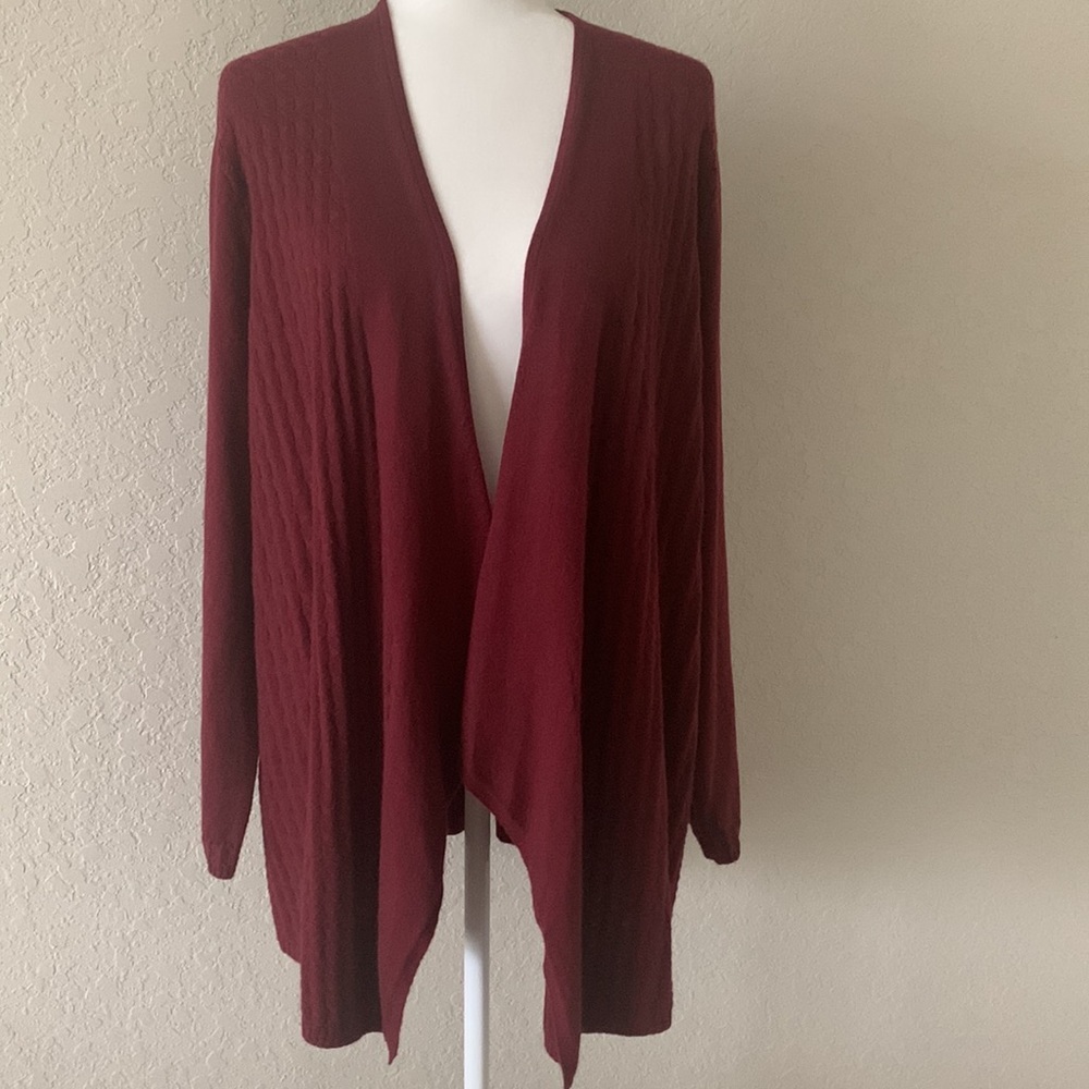 J Jill 100% cashmere drape front luxe burgundy cardigan size XL